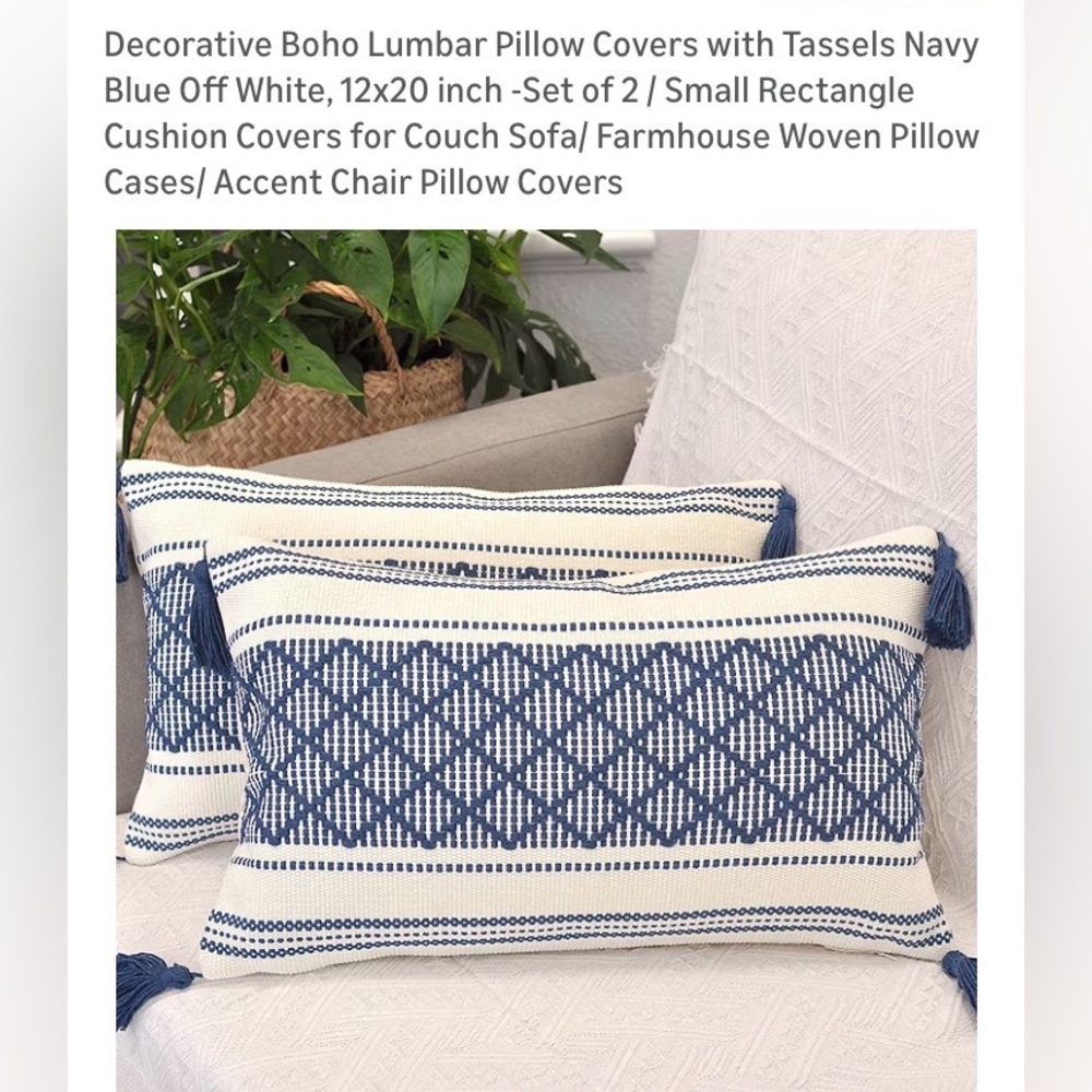 Oveesha decorative pillow cases with tassels, set of 2 size 20x12 NWT